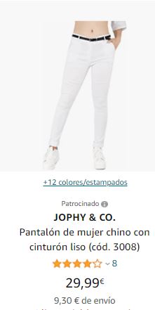 cód. 3008 Pantalón de mujer chino con cinturón Jophy /& Co