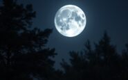 Luna llena brillante sopra un paesaggio oscuro e inquietante
