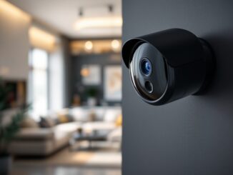Cámara de vigilancia instalada en un hogar moderno
