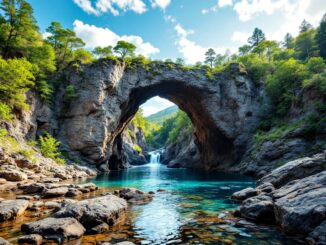 Vista panoramica del Pont de l'Escanyolit immerso nella natura