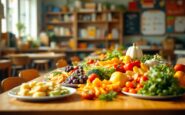 Immagine di un comedor escolar con cibo sano