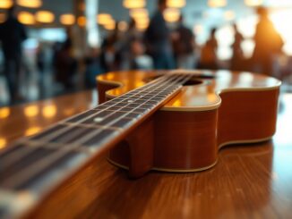 Músicos en el aeropuerto con sus instrumentos musicales