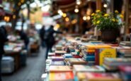 Immagine del fenomeno letterario di Sant Jordi con libri e rose