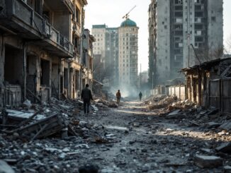 Immagine di attacchi aerei russi su Kyiv durante la guerra