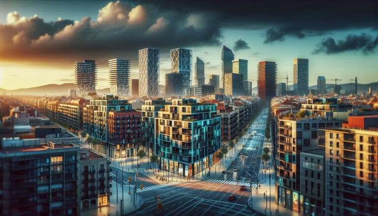 Vista panoramica di Barcellona con edifici tecnologici moderni