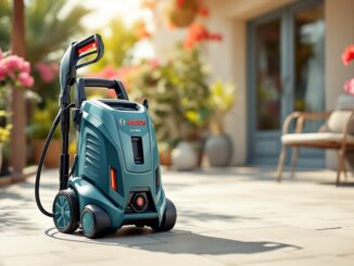 Pulitore Bosch EasyAquatak 120 in azione su terrazza