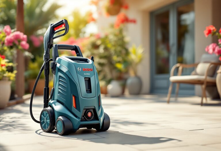 Pulitore Bosch EasyAquatak 120 in azione su terrazza