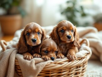 Cachorros adorables de la familia Gales en su hogar