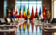 Rappresentazione della cumbre OTAN a La Haya con leader mondiali