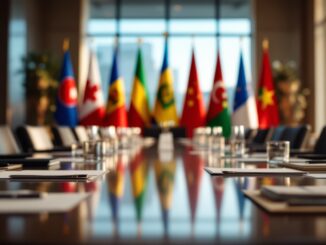 Rappresentazione della cumbre OTAN a La Haya con leader mondiali