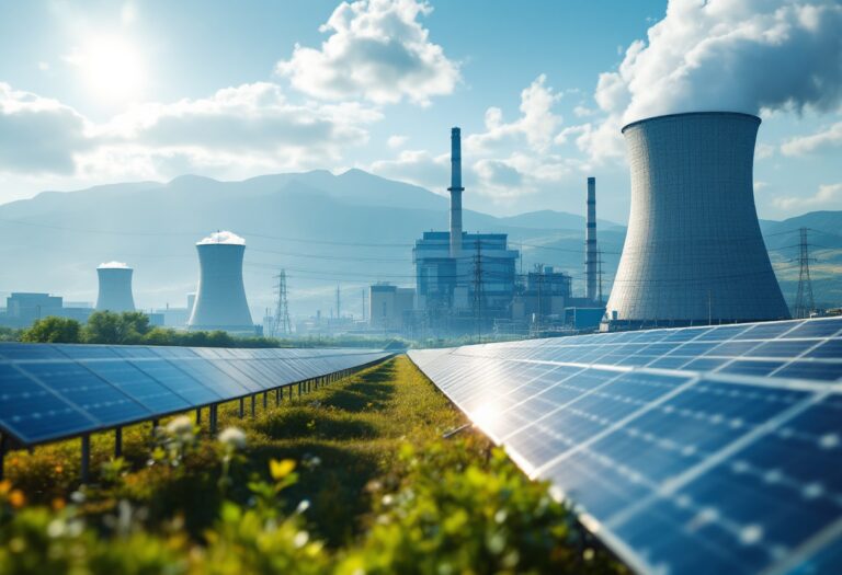 Planta nuclear en España con cielo azul