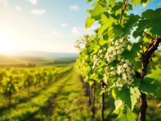 Vigneti in fiore nella DO Terra Alta in primavera