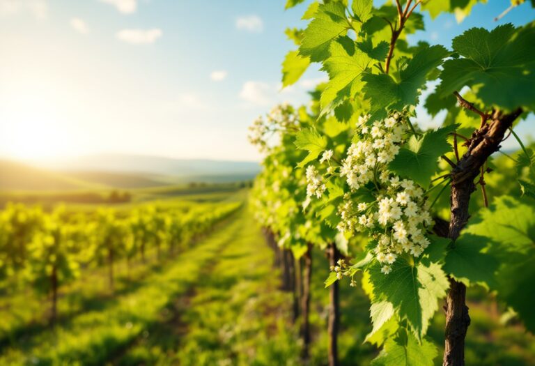 Vigneti in fiore nella DO Terra Alta in primavera