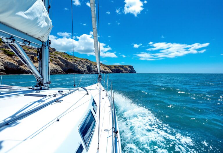 Juan Carlos I durante su visita a Galicia, navegando en un velero.
