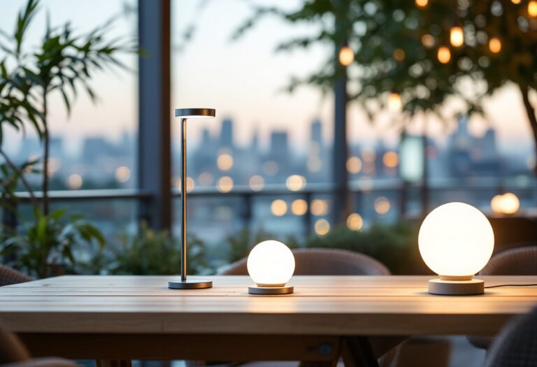 Lámparas sin cable que iluminan un jardín exterior