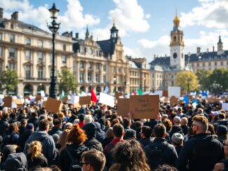 Manifestación del Primero de Mayo en Valencia con pancartas