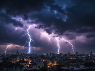 Immagine di una tormenta elettrica sopra Madrid