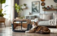 Gato en un transportín cómodo y seguro durante un viaje