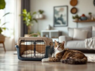 Gato en un transportín cómodo y seguro durante un viaje