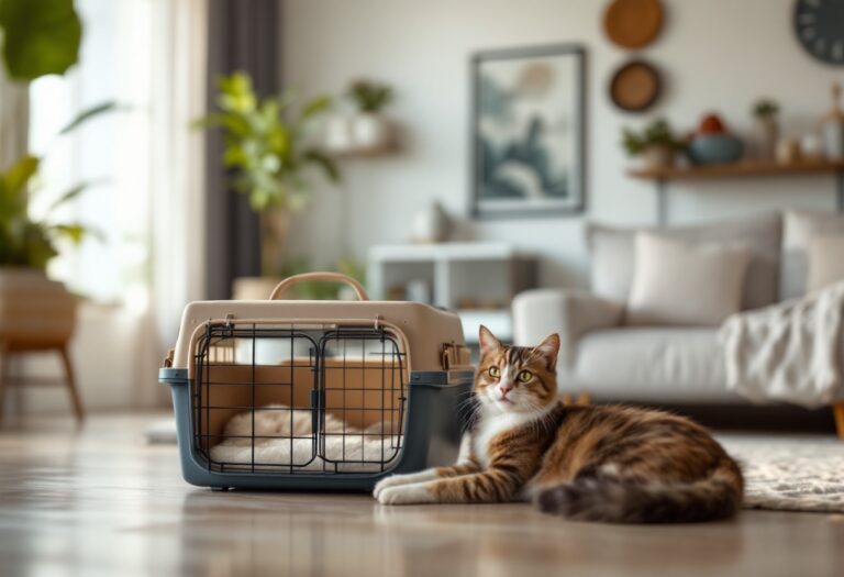 Gato en un transportín cómodo y seguro durante un viaje