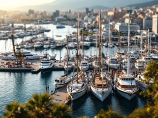 Persone in visita al porto di Barcellona durante l'open day