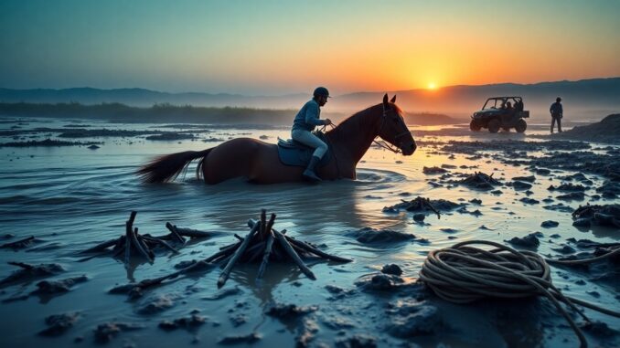 Rescate en El Rocío: jinete liberado tras quedar atrapado con su caballo