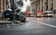 Turismo impacta contra un poste frente al Ayuntamiento de Santander y hiere a peatones
