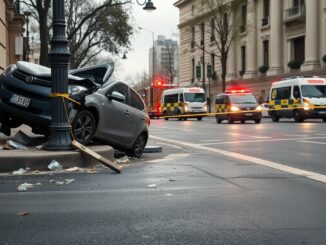 Turismo impacta contra un poste frente al Ayuntamiento de Santander y hiere a peatones