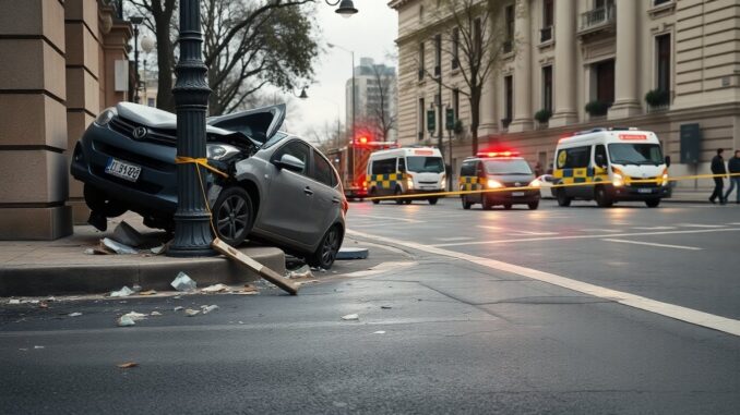 Turismo impacta contra un poste frente al Ayuntamiento de Santander y hiere a peatones
