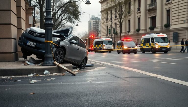 Turismo impacta contra un poste frente al Ayuntamiento de Santander y hiere a peatones